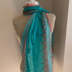 Silky Scarf with unique pattern, tassels